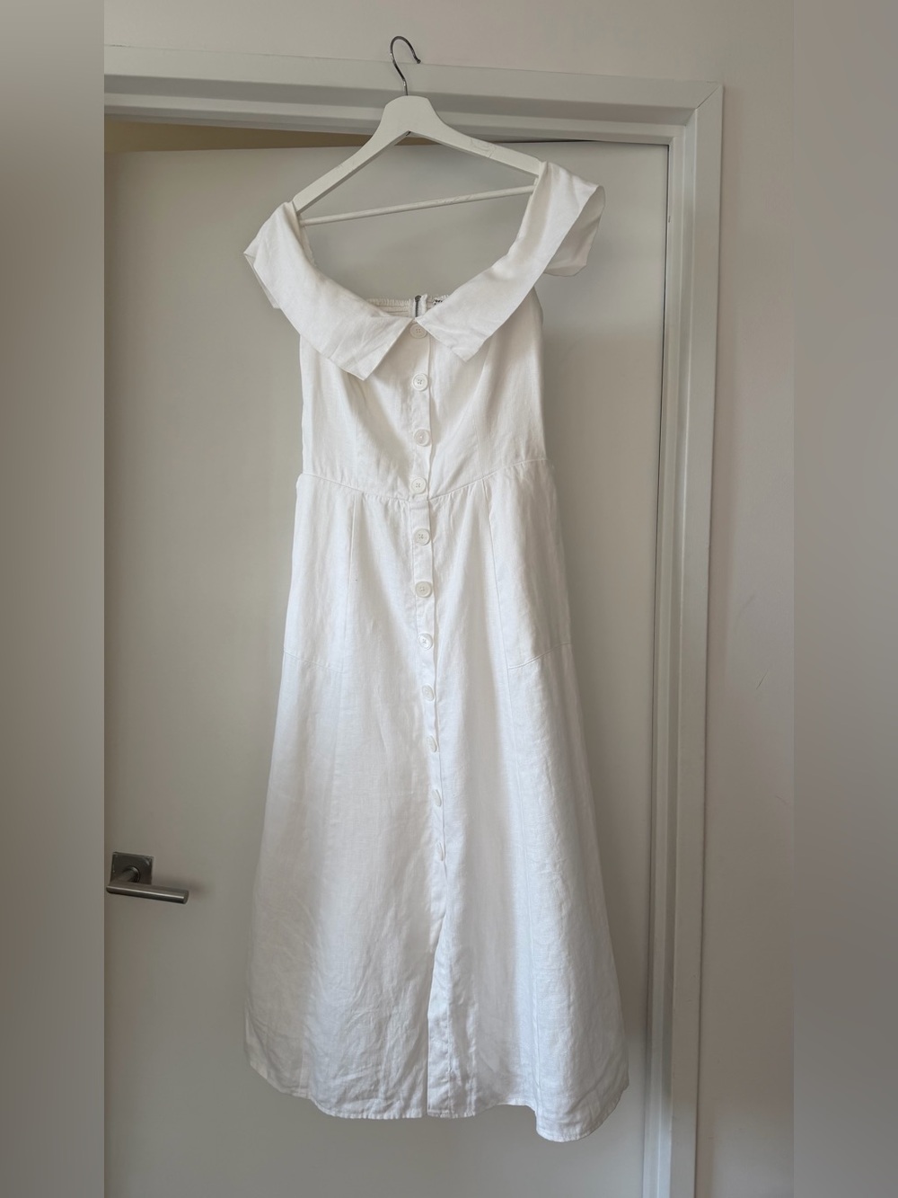 Reformation Linen White Off-Shoulder Dress